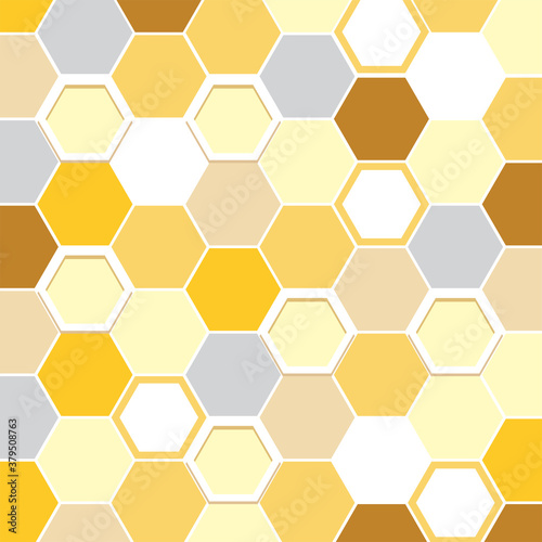 Yellow, gray and brown hexagons seamless pattern