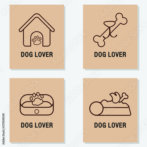 dog lover logo icon line art vector set