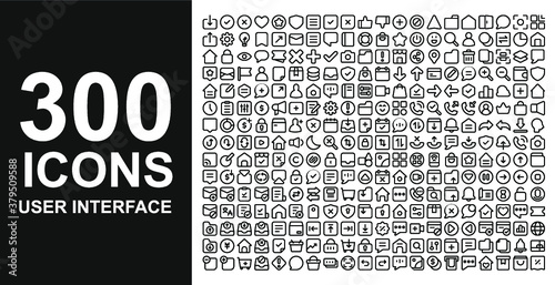 300 vector thin line mini icons set. Thin line simple outline icons. Pixel Perfect. Editable stroke.