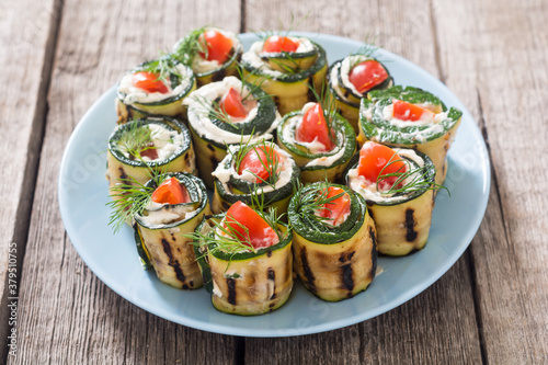 Wallpaper Mural Zucchini rolls with cream cheese , tomatoes and dill Torontodigital.ca