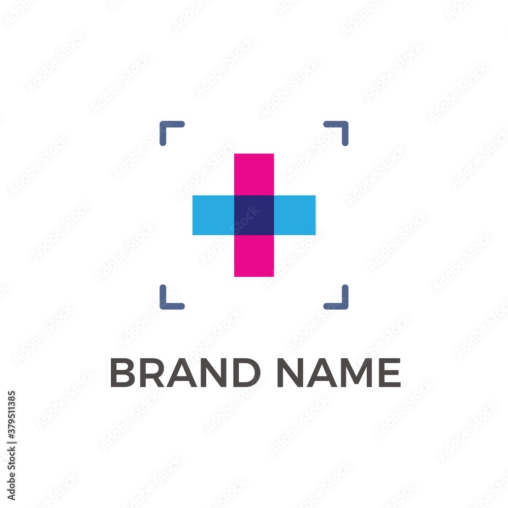 Fototapeta premium Colored Plus Icon in Square Frame for Photography Logo Design