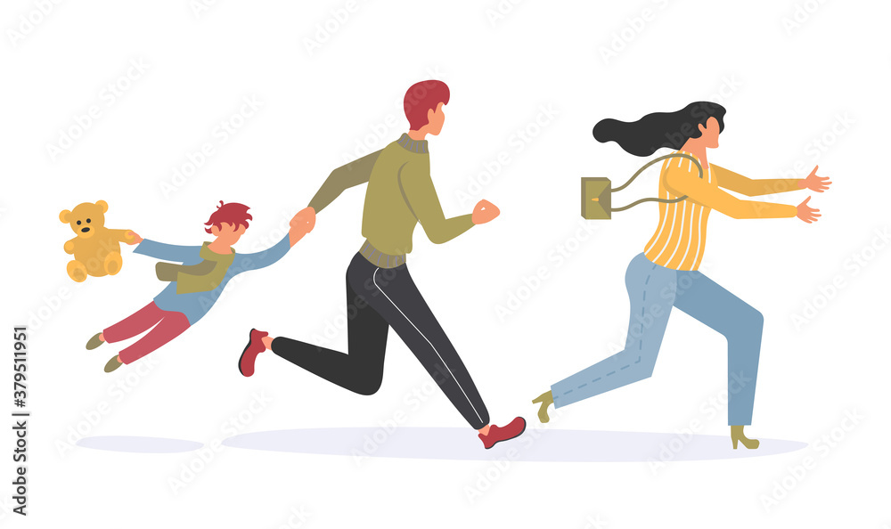 Happy family rush for shopping Happy family rush for shopping