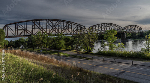 Fotografia, Obraz BNSF rail bridge across Missouri River near Bismarck North Dakota