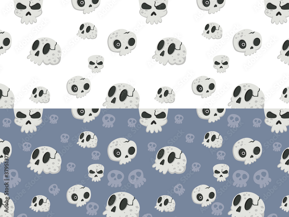 Obraz premium Halloween seamless pattern with cartoon skulls. Halloween illustration. Pattern for wallpaper paper, textile, game, web design, background