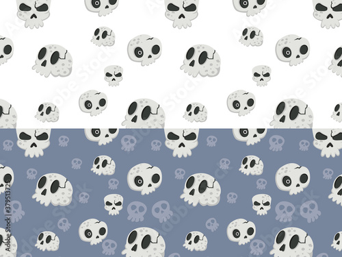 Fototapeta Naklejka Na Ścianę i Meble -  Halloween seamless pattern with cartoon skulls. Halloween illustration. Pattern for wallpaper paper, textile, game, web design, background