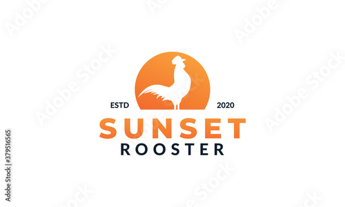 rooster crowing in sunset logo icon vector illustration