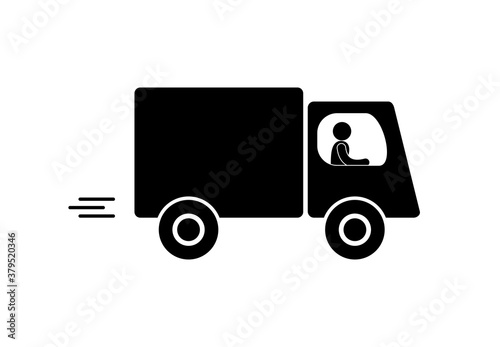 mail delivery machine, truck icon, man driving illustration isolated on white background