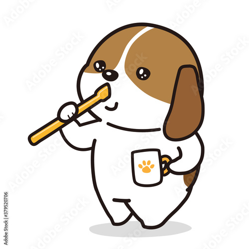 歯を磨く子犬　ビーグル犬