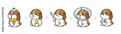 病気の動物のベクターイラストレーションセット　ビーグル犬