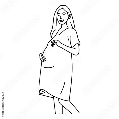 Pregnant woman vector illustration. Cute pregnant woman caressing her belly