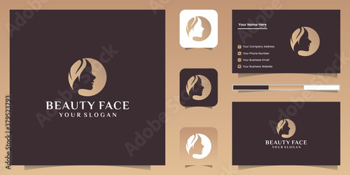 Beautiful woman's face flower with line art style logo and business card design. abstract design concept for beauty salon, massage, magazine, cosmetic and spa