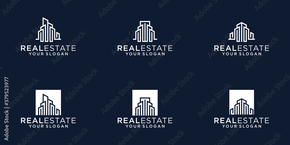 set of Building inspirational with line art style Premium Vector logo ...