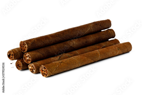 Bunch of hand rolled cigars isolated on white