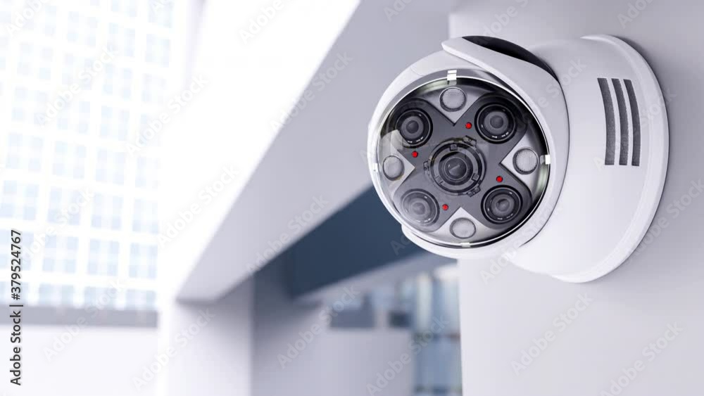 Futuristic security CCTV camera with Motion sensor. Scan the area for surveillance purposes.