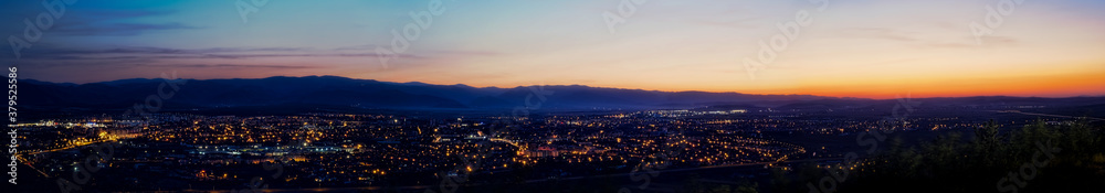 Sunset panoramic view over the Sibiu city, Romania