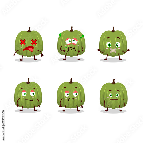 Green pumpkin cartoon character with nope expression