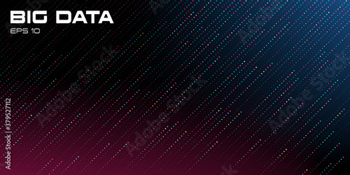 Big data visualization. Dynamic multicolored points abstract background with red and blue glowing. Copy space. Science, technology theme. Vector