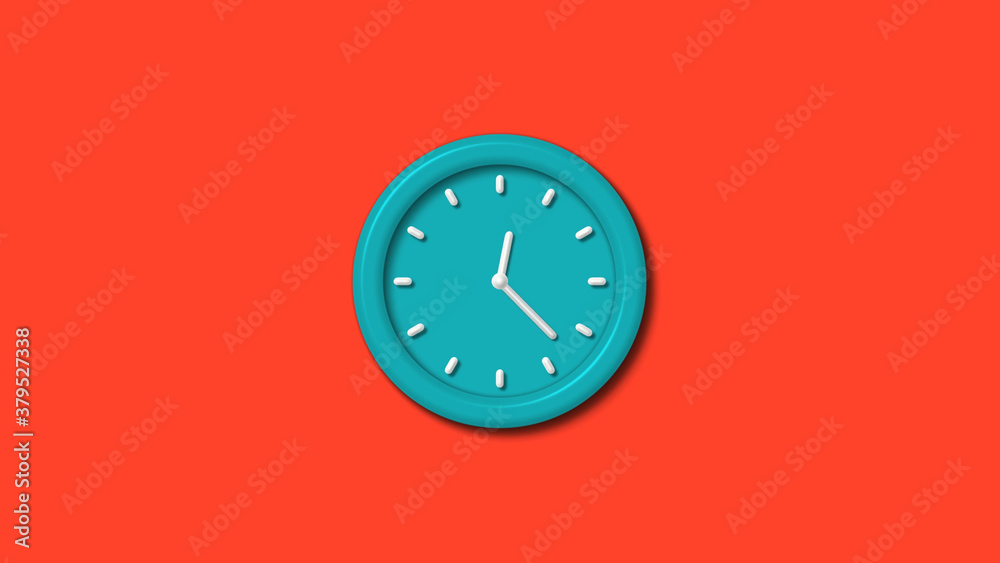 New cyan color 3d wall clock isolated on red background,clock isolated New cyan color 3d wall clock isolated on red background,clock isolated