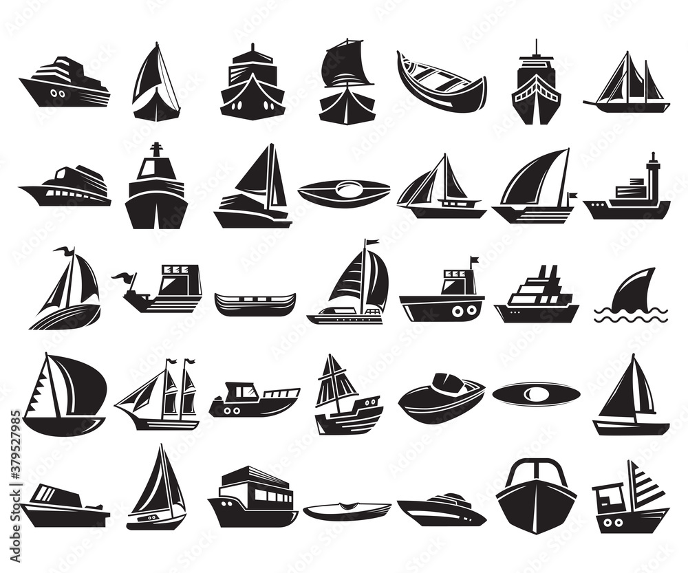 ship, vessel and yacht icons set vector illustration ship, vessel and yacht icons set vector illustration