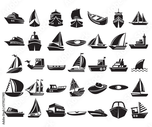 Obraz na plátně ship, vessel and yacht icons set vector illustration