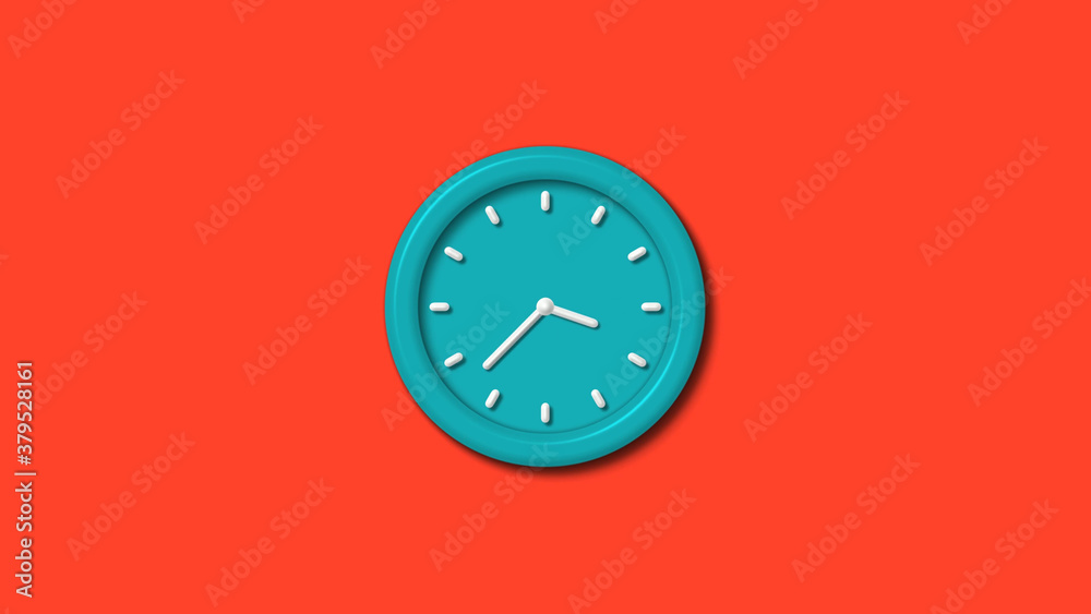 Amazing cyan color 3d wall clock isolated on red background,clock isolated