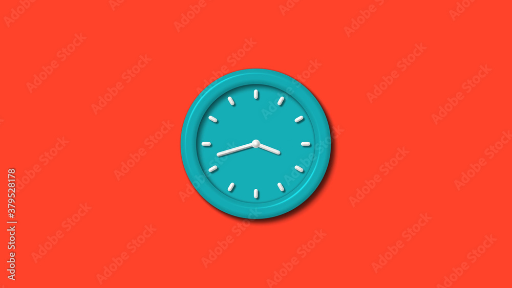 Amazing cyan color 3d wall clock isolated on red background,clock isolated