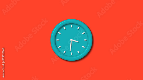 Amazing cyan color 3d wall clock isolated on red background,clock isolated