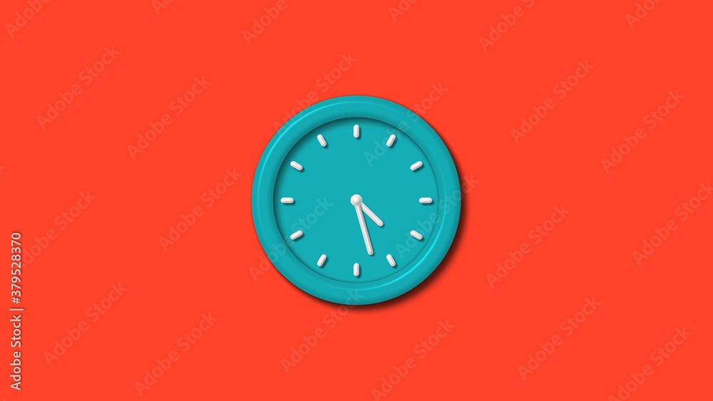 Amazing cyan color 3d wall clock isolated on red background,clock isolated Amazing cyan color 3d wall clock isolated on red background,clock isolated