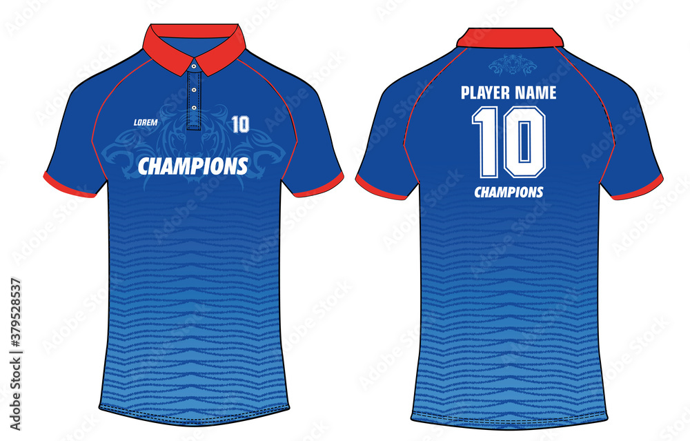 Sports Cricket tshirt jersey design template, mock up uniform kit with