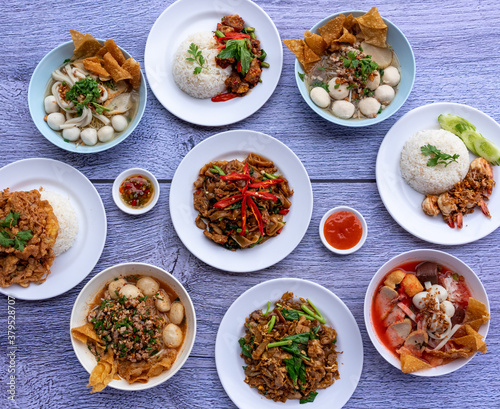 Thai Food Mixes of Noodles and Rice Dishes 