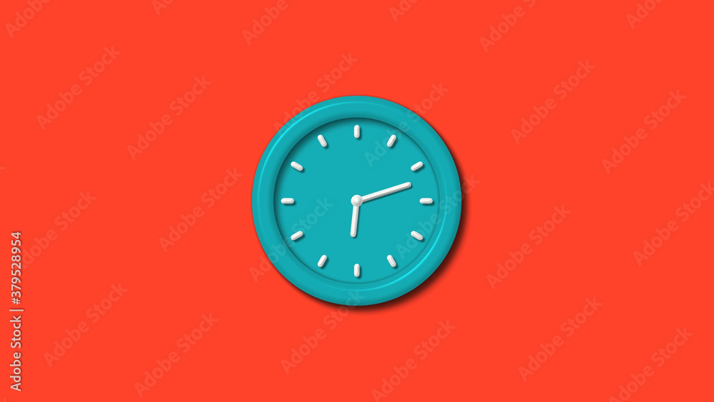 New cyan color 3d wall clock isolated on red background,counnting down clock isolated New cyan color 3d wall clock isolated on red background,counnting down clock isolated