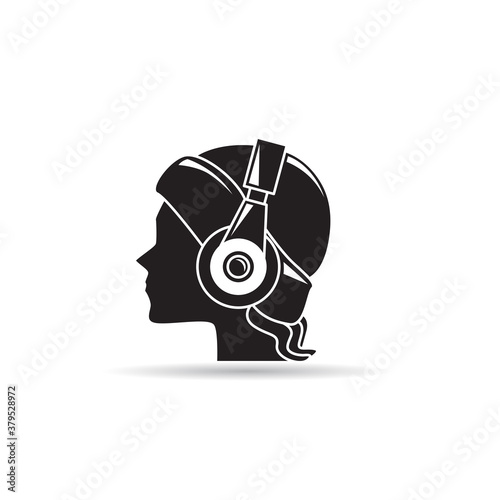 woman wearing headphone icon vector on white background