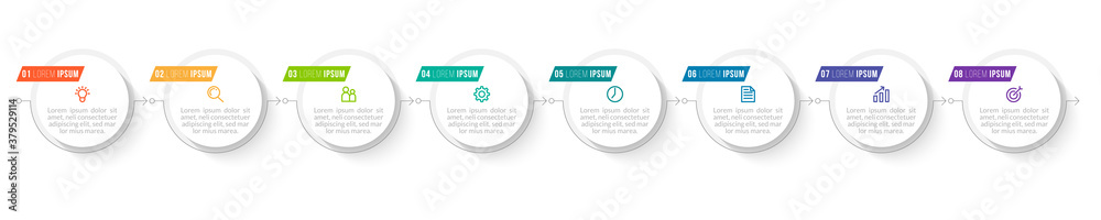 Minimal Business Infographics template. Timeline with 8 steps, options and marketing icons .Vector linear infographic with eight conected elements. Can be use for presentation. Minimal Business Infographics template. Timeline with 8 steps, options and marketing icons .Vector linear infographic with eight conected elements. Can be use for presentation.