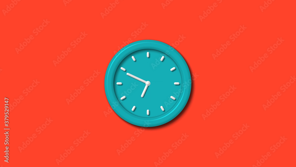 New cyan color 3d wall clock isolated on red background,counnting down clock isolated New cyan color 3d wall clock isolated on red background,counnting down clock isolated