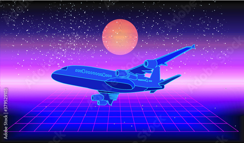 Fototapeta Naklejka Na Ścianę i Meble -  The concept of a futuristic passenger aircraft flying in the stratosphere, vector illustration