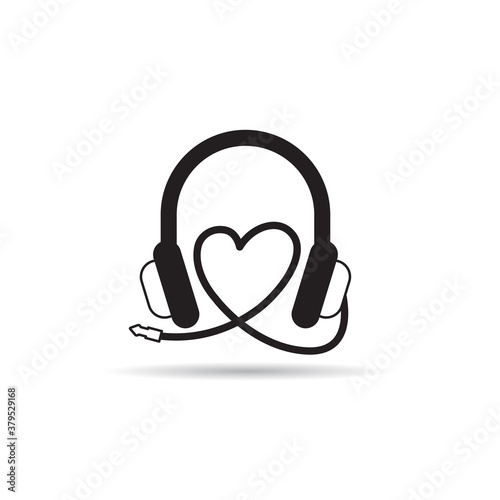 headphone with heart wire icon vector on white background