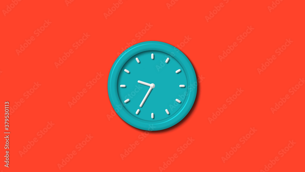 Cyan color 12 hours 3d wall clock isolated on red background,clock icon Cyan color 12 hours 3d wall clock isolated on red background,clock icon