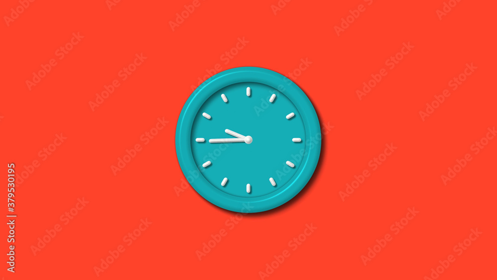Cyan color 12 hours 3d wall clock isolated on red background,clock icon Cyan color 12 hours 3d wall clock isolated on red background,clock icon