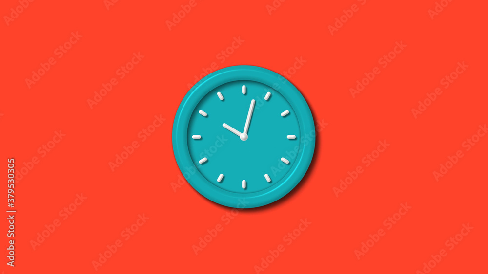 Cyan color 12 hours 3d wall clock isolated on red background,clock icon Cyan color 12 hours 3d wall clock isolated on red background,clock icon