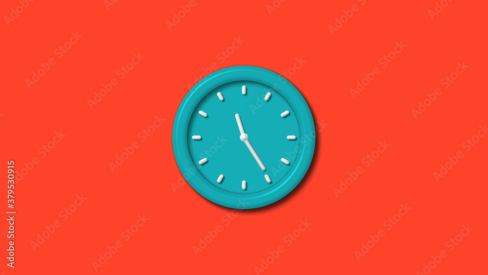 Cyan color 12 hours 3d wall clock isolated on red background,clock icon Cyan color 12 hours 3d wall clock isolated on red background,clock icon