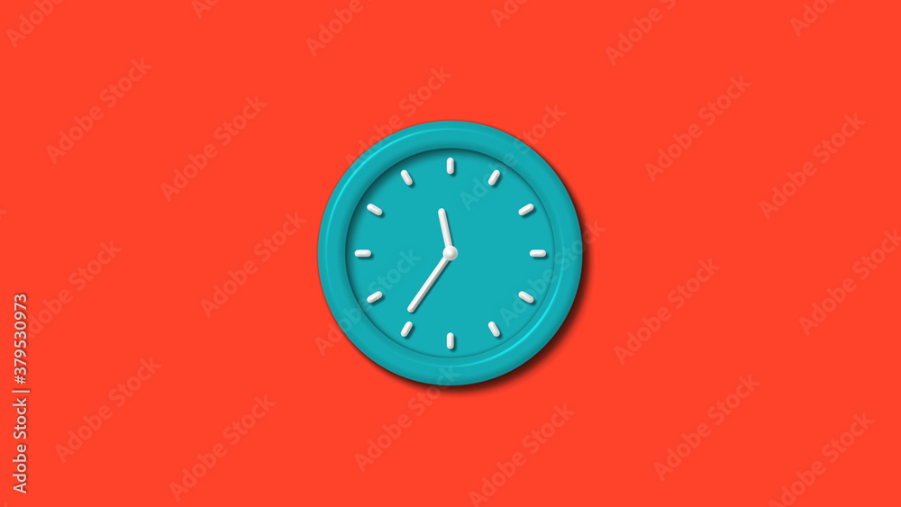 Cyan color 12 hours 3d wall clock isolated on red background,clock icon Cyan color 12 hours 3d wall clock isolated on red background,clock icon