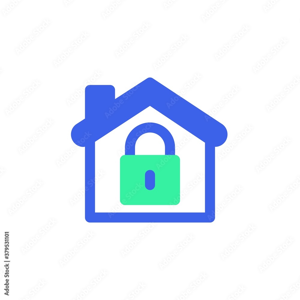 Home lock icon vector, filled flat sign, House with lock bicolor pictogram, green and blue colors. Symbol, logo illustration Home lock icon vector, filled flat sign, House with lock bicolor pictogram, green and blue colors. Symbol, logo illustration