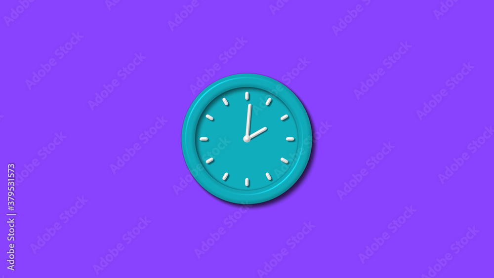 Cyan color 12 hours 3d wall clock isolated on purple background,counting down clock isolated Cyan color 12 hours 3d wall clock isolated on purple background,counting down clock isolated