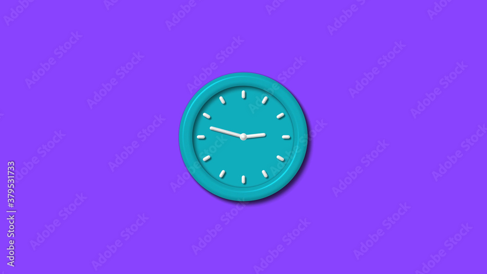 Fototapeta premium Cyan color 12 hours 3d wall clock isolated on purple background,counting down clock isolated
