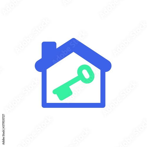 Home key icon vector, filled flat sign, rental house bicolor pictogram, green and blue colors. Symbol, logo illustration