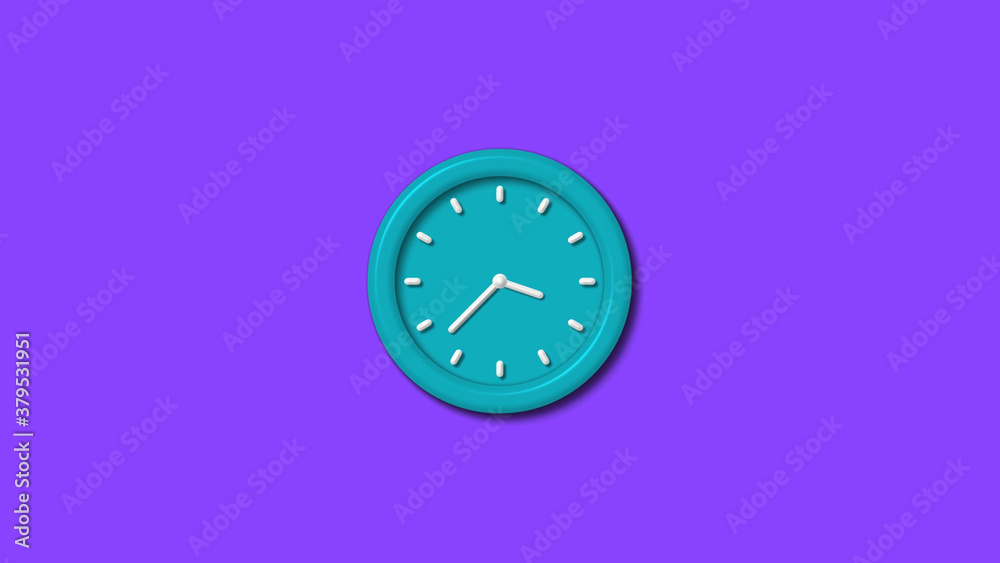 Cyan color 12 hours 3d wall clock isolated on purple background,counting down clock isolated