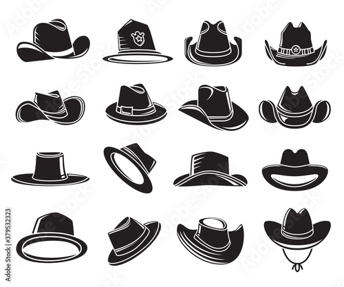 cowboy hat  and sheriff hat icons vector 