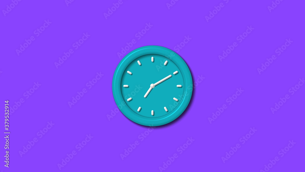 Fototapeta premium Amazing cyan color 3d wall clock isolated on purple background,wall clock isolated