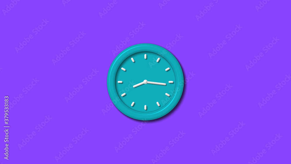 Fototapeta premium Amazing cyan color 3d wall clock isolated on purple background,wall clock isolated