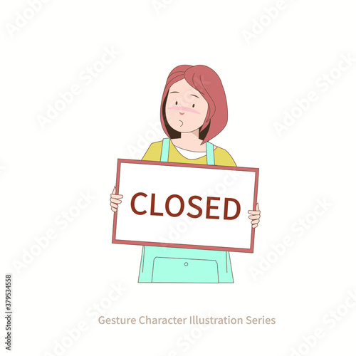 Character illustration of the action describing the situation. character holding board.
